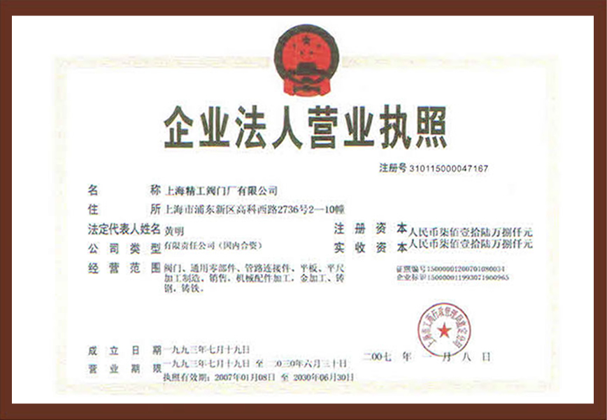 上海精工閥門-上海精工企業法人營業執照